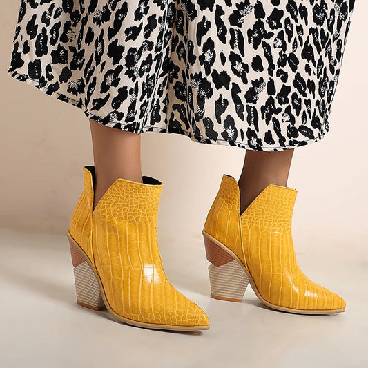 High-heeled Martin Boots With Thick Heel And Pointed Toe