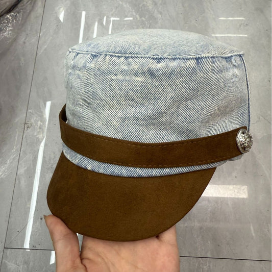Japanese-style Retro Flat-top Cap Denim Women's Spring And Autumn Color Matching Flat Top