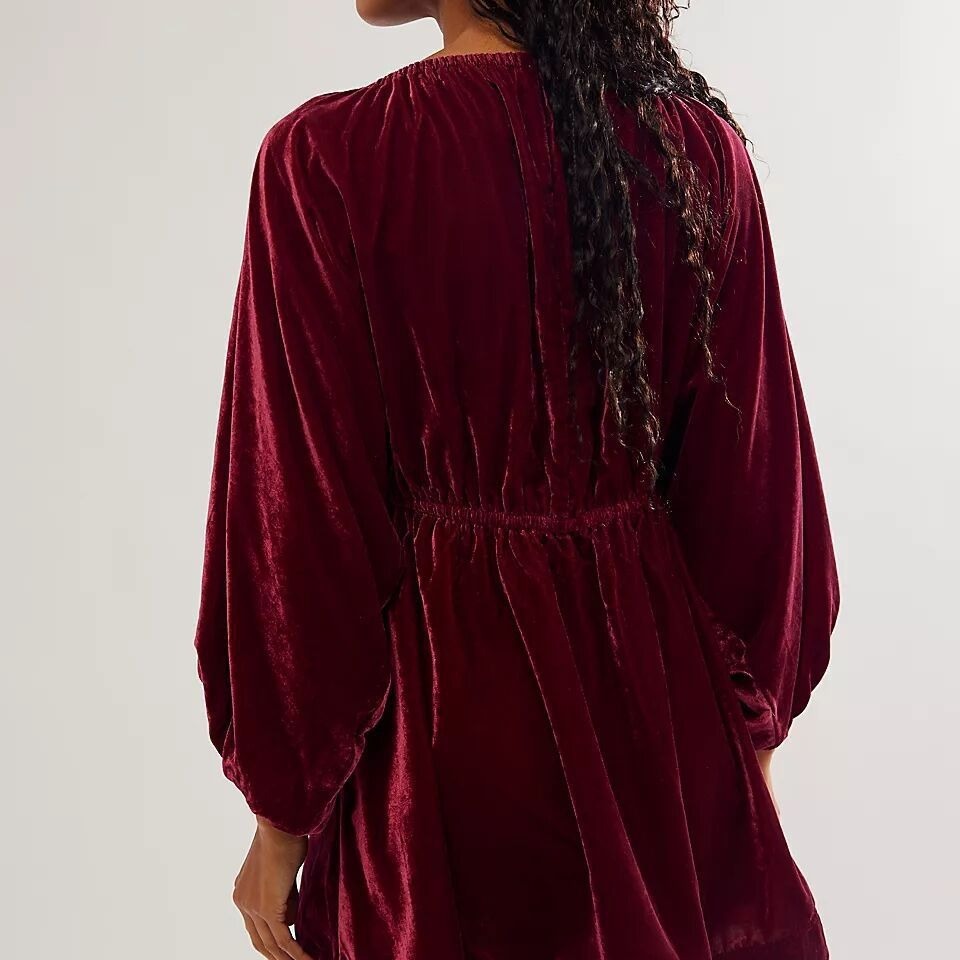 Women's Comfort And Casual Gold Velvet V-neck Dress