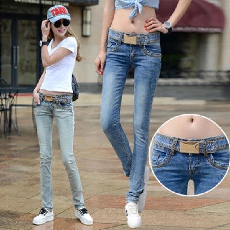 Jeans Feet Pants Tight-fitting Low-rise Light-colored Women's
