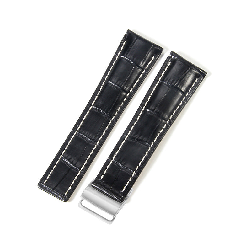 Black Brown Blue Bamboo Grain Cowhide Watch Strap 22mm 24mm