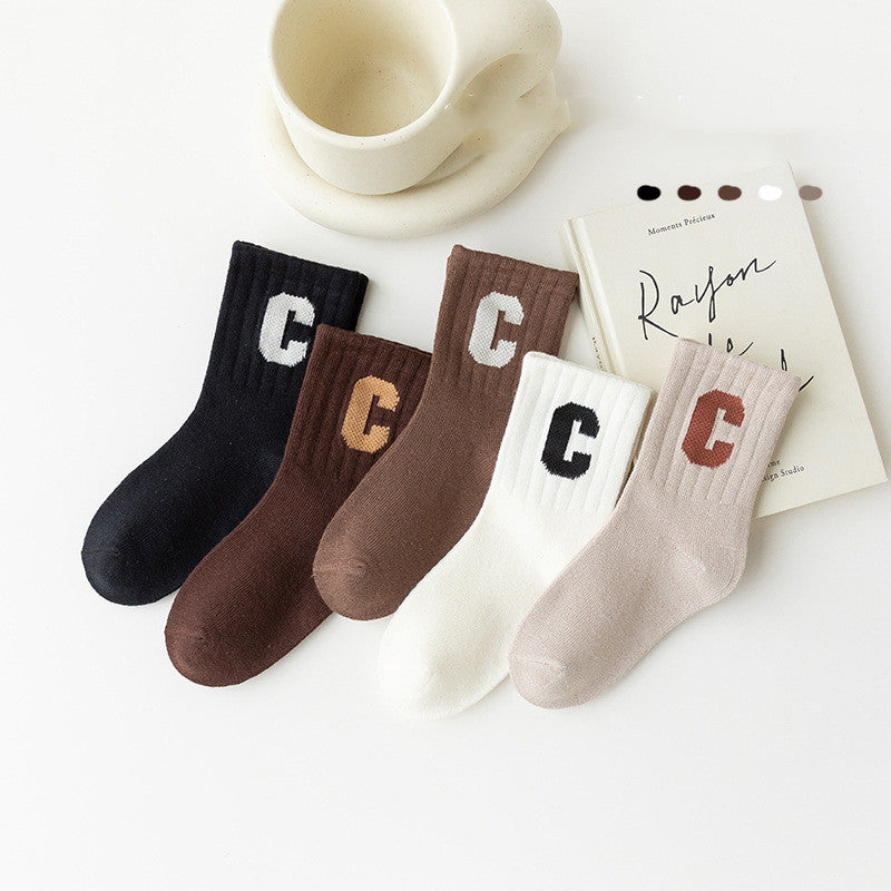C-letter Medium Tube Combed Cotton Breathable Children's Socks