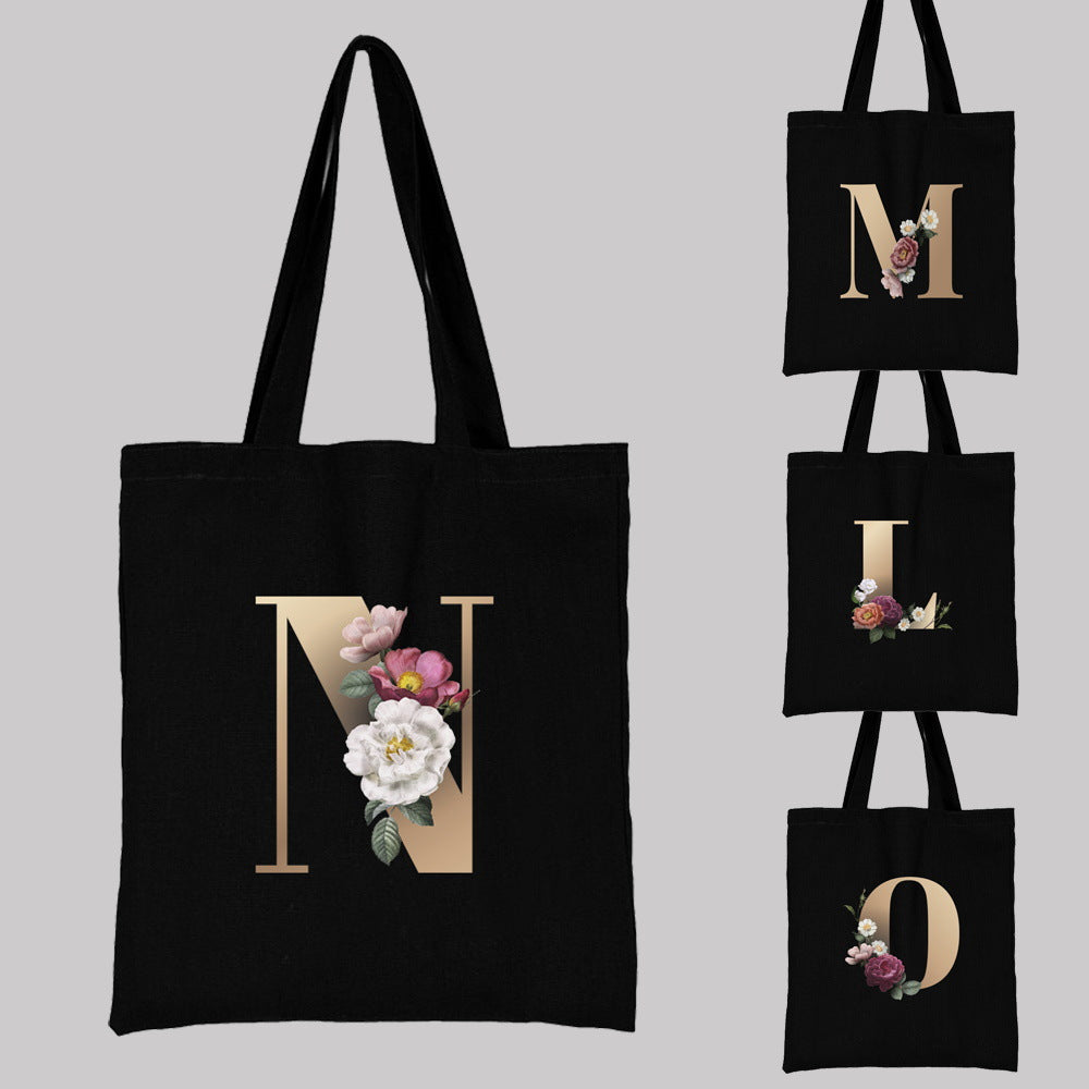 English Alphabet Flower Printed Canvas Bag