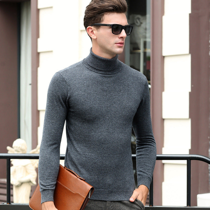 High Collar Wool Sweater Men High Collar Solid Color Base