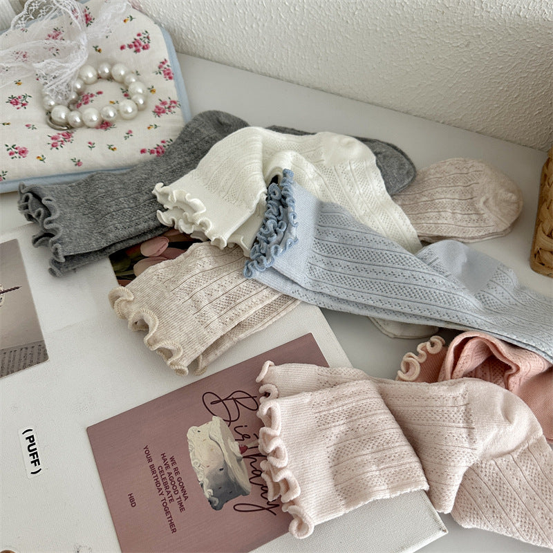 Mesh Hollow Out Solid Color Stringy Selvedge Mid-calf Length Loose Socks Breathable Sweat Absorbing