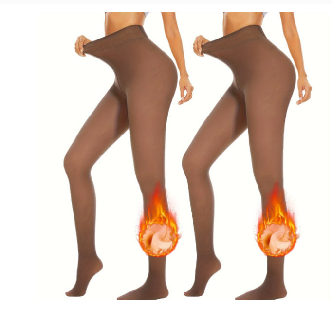 Thick Black Sheer Skin-toned Leg-warming Autumn And Winter Essential Fleece-lined Tights