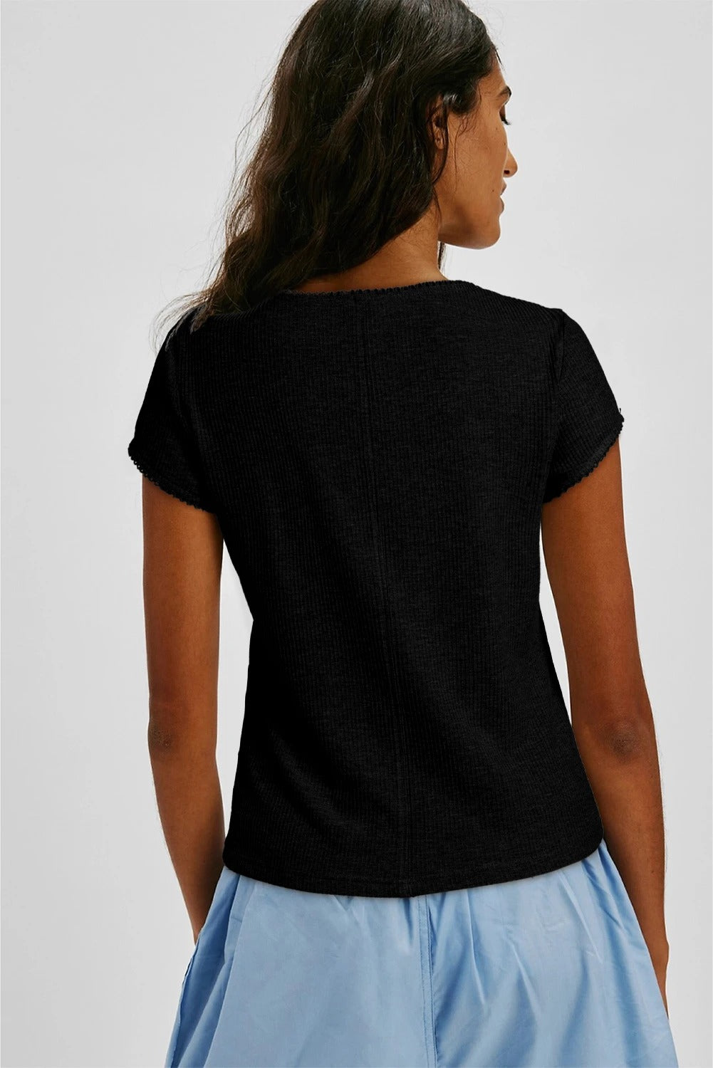 Womens Solid-color Versatile Short-sleeve Top With Buttons