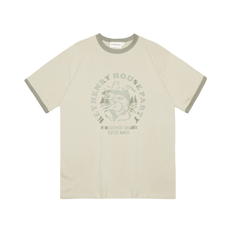 Europæisk og Amerikansk Print Farvekontrast Design Retro T-shirt