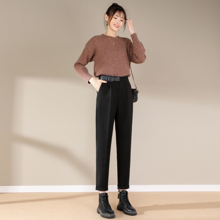 Woolen Trousers Straight Loose High Waist Slim