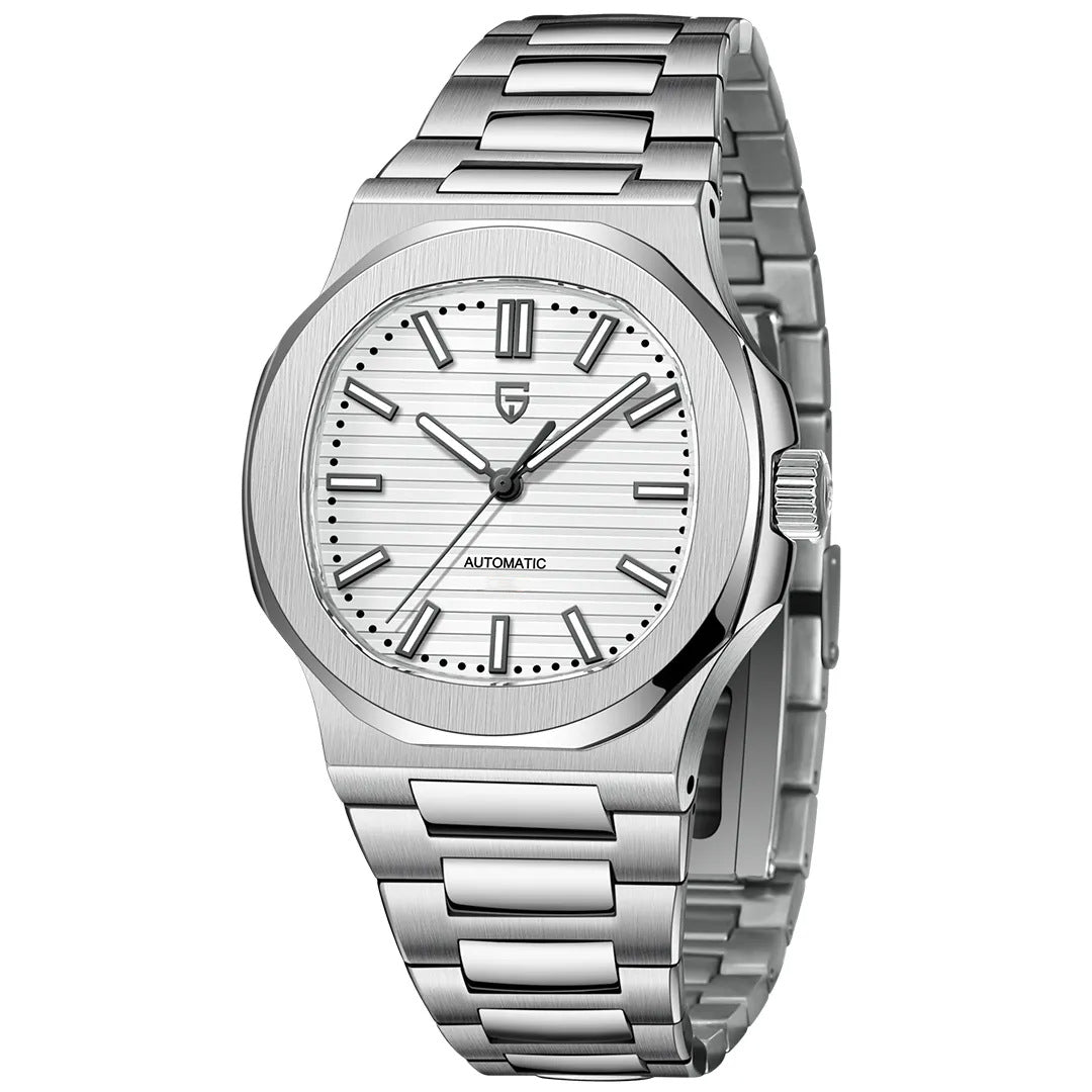 Men's Stainless Steel Automatic Mechanical Waterproof Barrel-shaped Wristwatch