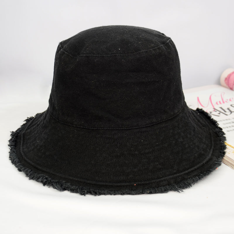 Black Sunshade Versatile Frayed Bucket Hat