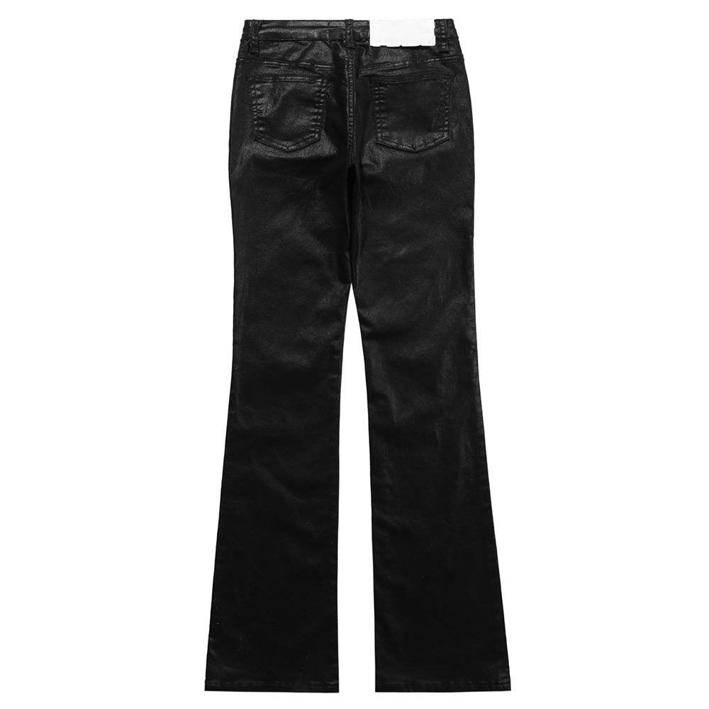 Vintage Coated Wax Straight Loose Black Jeans