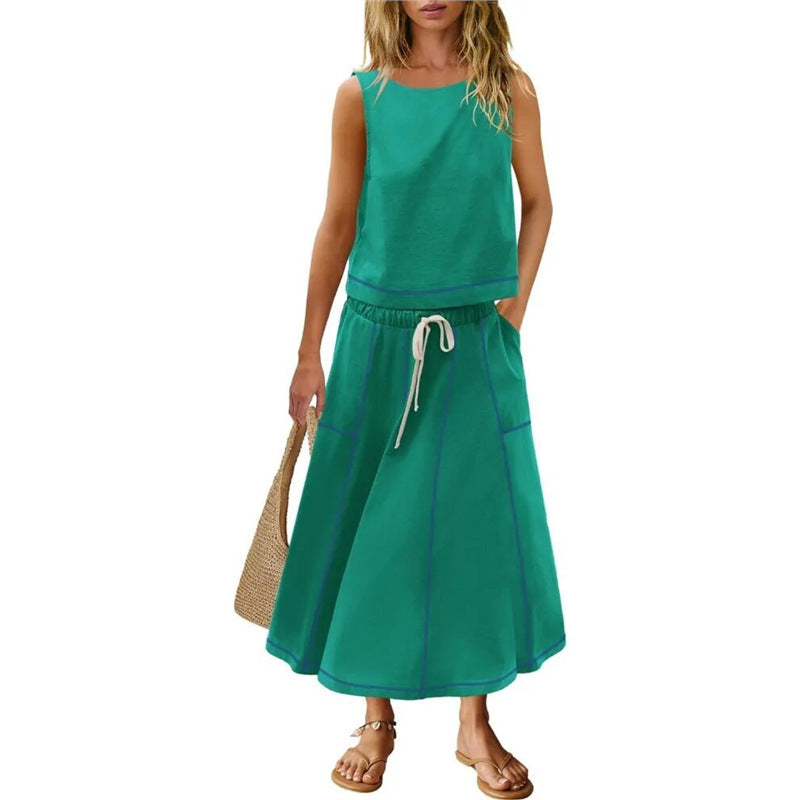 Sleeveless Vest And Skirt Set For Women