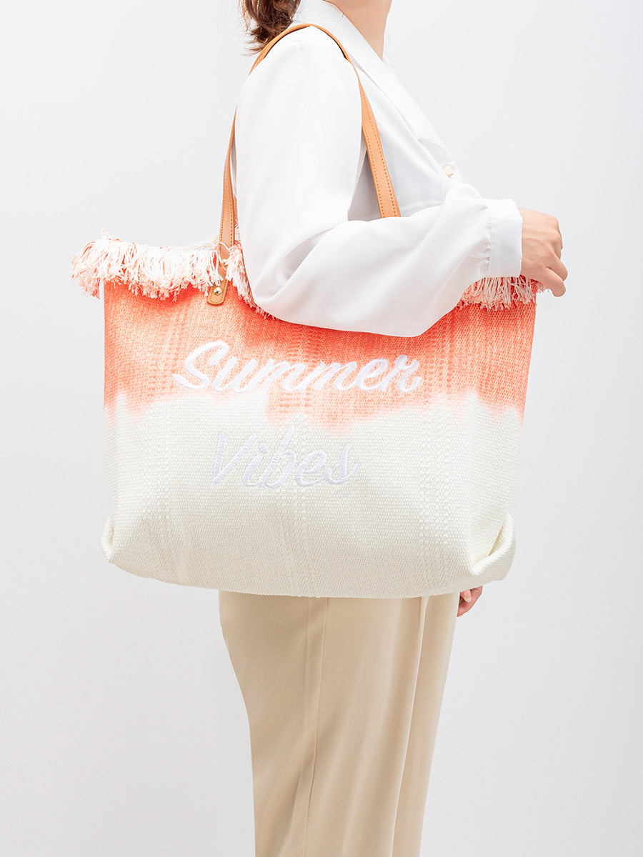 Embroidered Tote Tassel Canvas Bag Magnetic Bag Underarm Summer