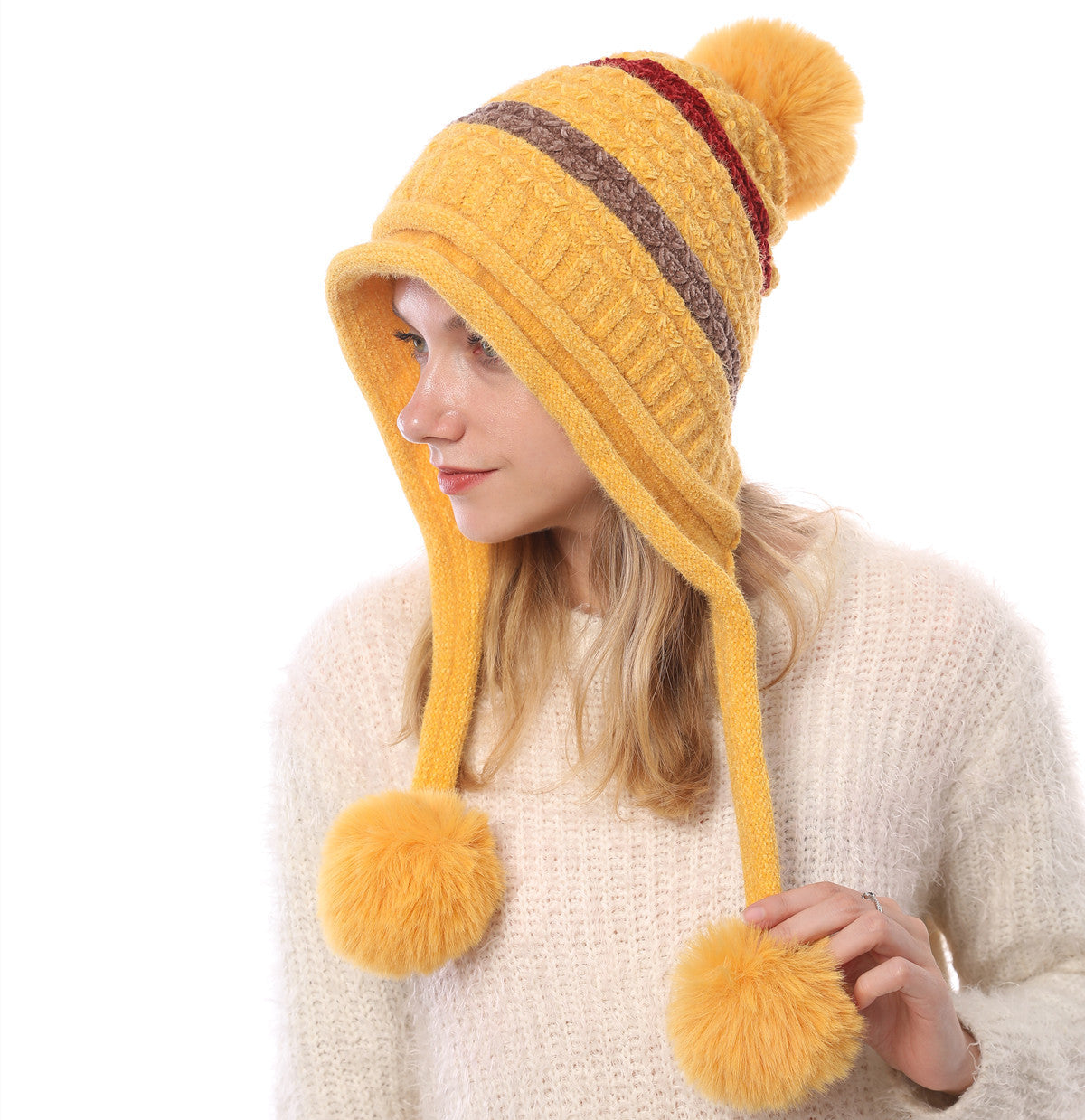 Ladies' New Autumn Fleece Warm Ball Knitted Hat