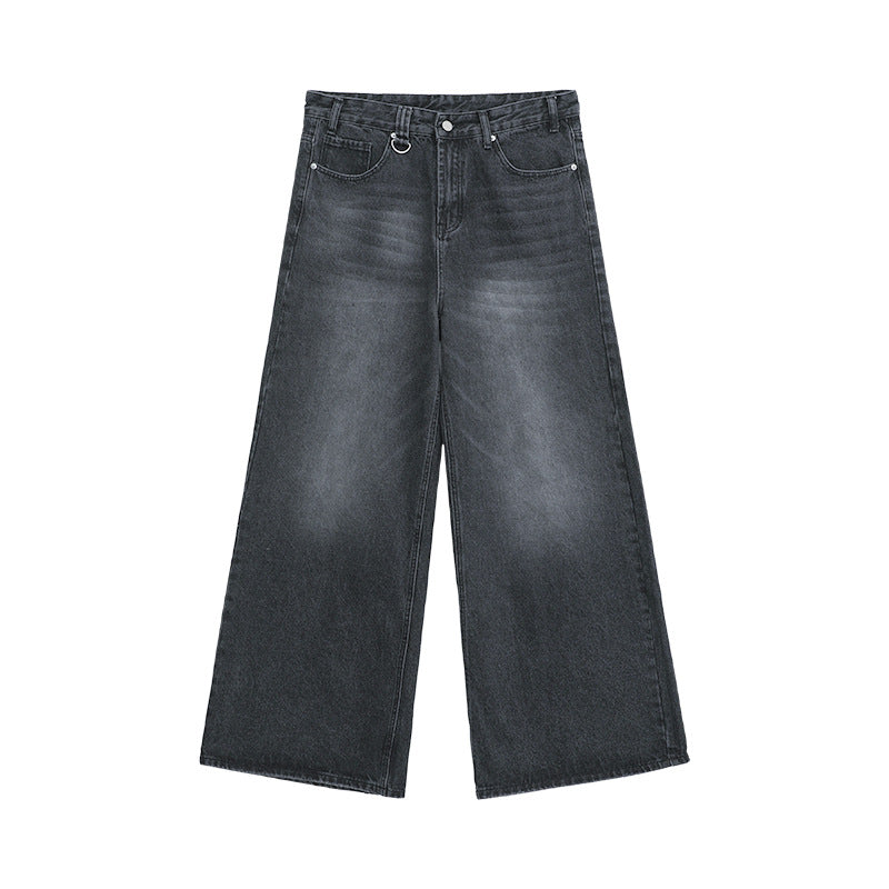 Retro Hong Kong Style Distressed Loose Wide Leg Mopping Jeans