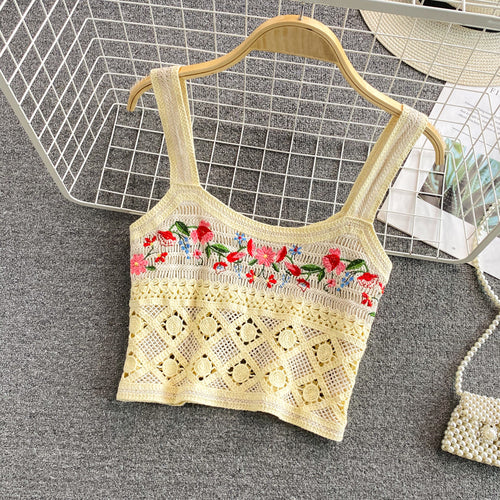Women's Embroidered Knit Design Sleeveless Top