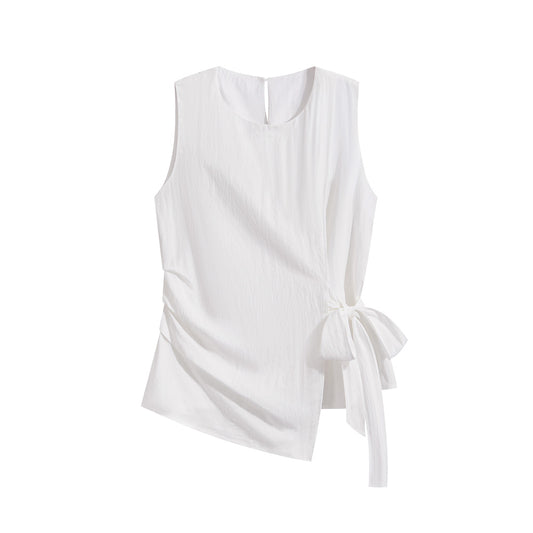 Women's Lace-up Sleeveless Shirt Irregular Cinched Top