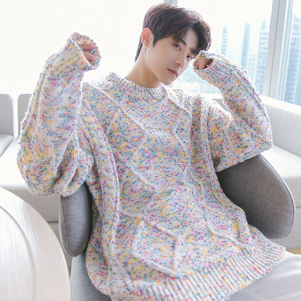 Men's Loose Pullover Color Dot Round Neck Sweater