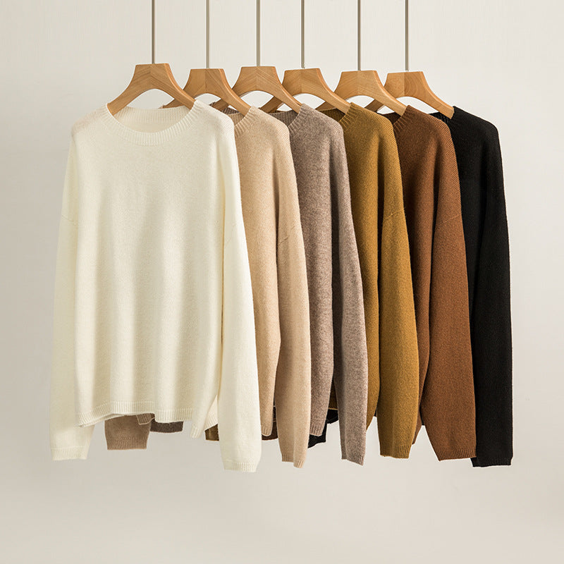 Women's Loose Slimming Round Neck Pure Wool Sweater