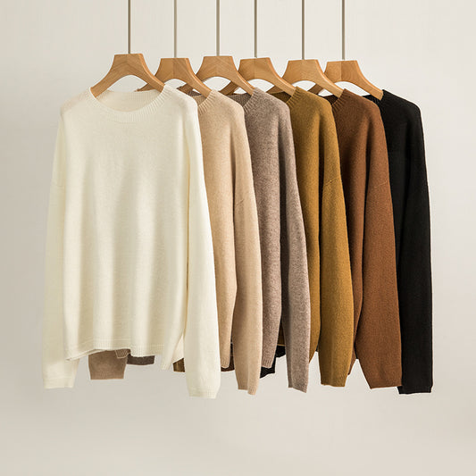 Women's Loose Slimming Round Neck Pure Wool Sweater