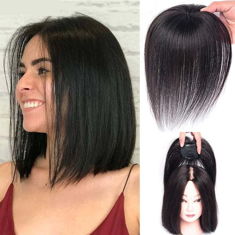 Women's Head Hair Replacement Center-parted Wig Air Side Bangs Two-card Straight Hair