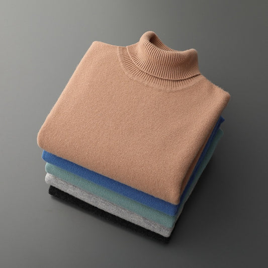 Ren uldsweater til mænd med høj krave, løs pasform og fortykket kvalitet