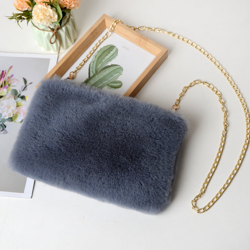 Women's Plush Briefcase Square Chain File Bag