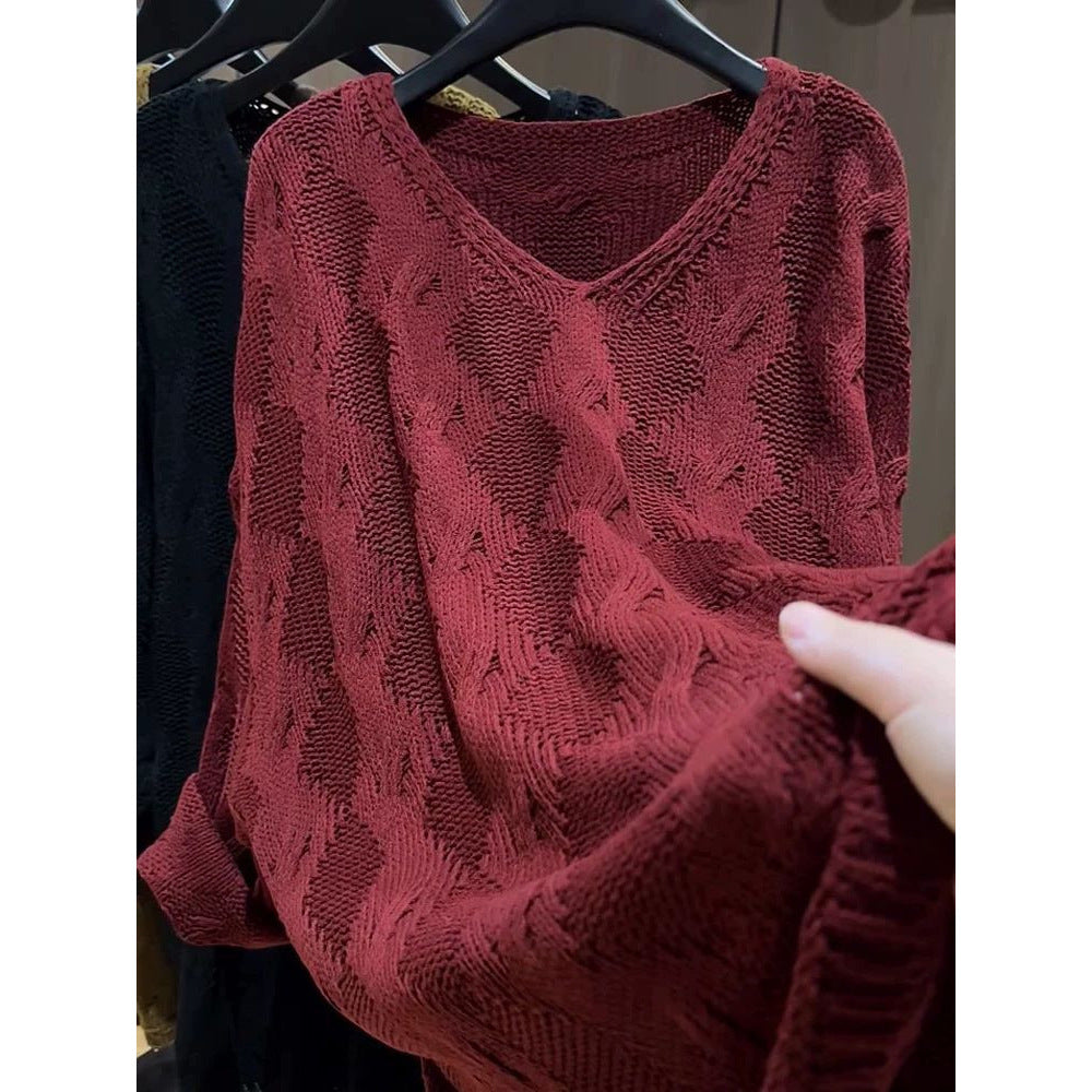 Women's Long Sleeved Knitted Vneck Sweater