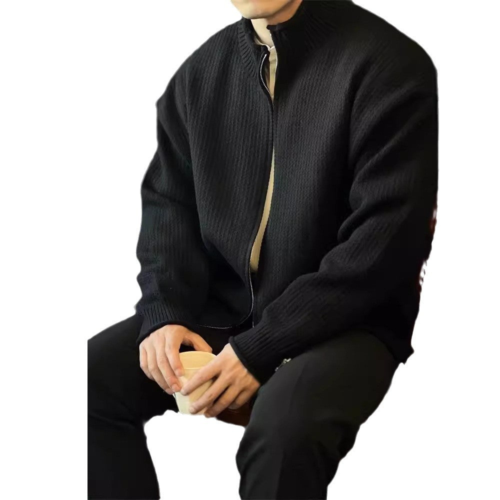Herre Strikket Cardiganjakke med Høj Krave Vintage Sweater
