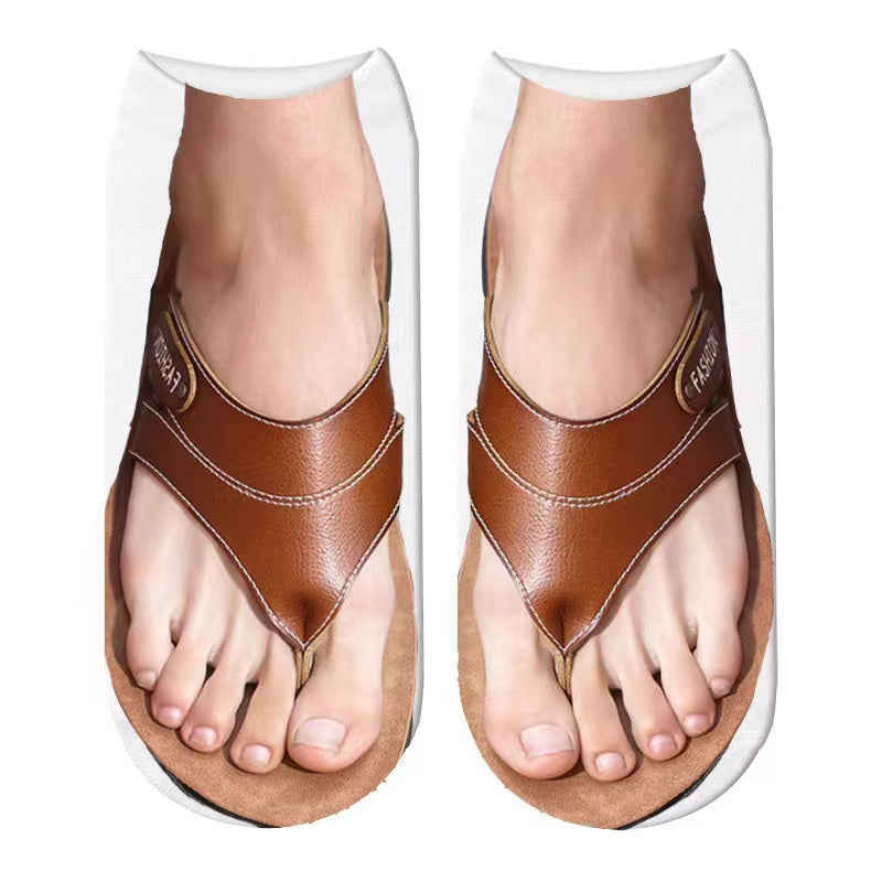 Women's Fashion Simple Flip-flop Print Socks