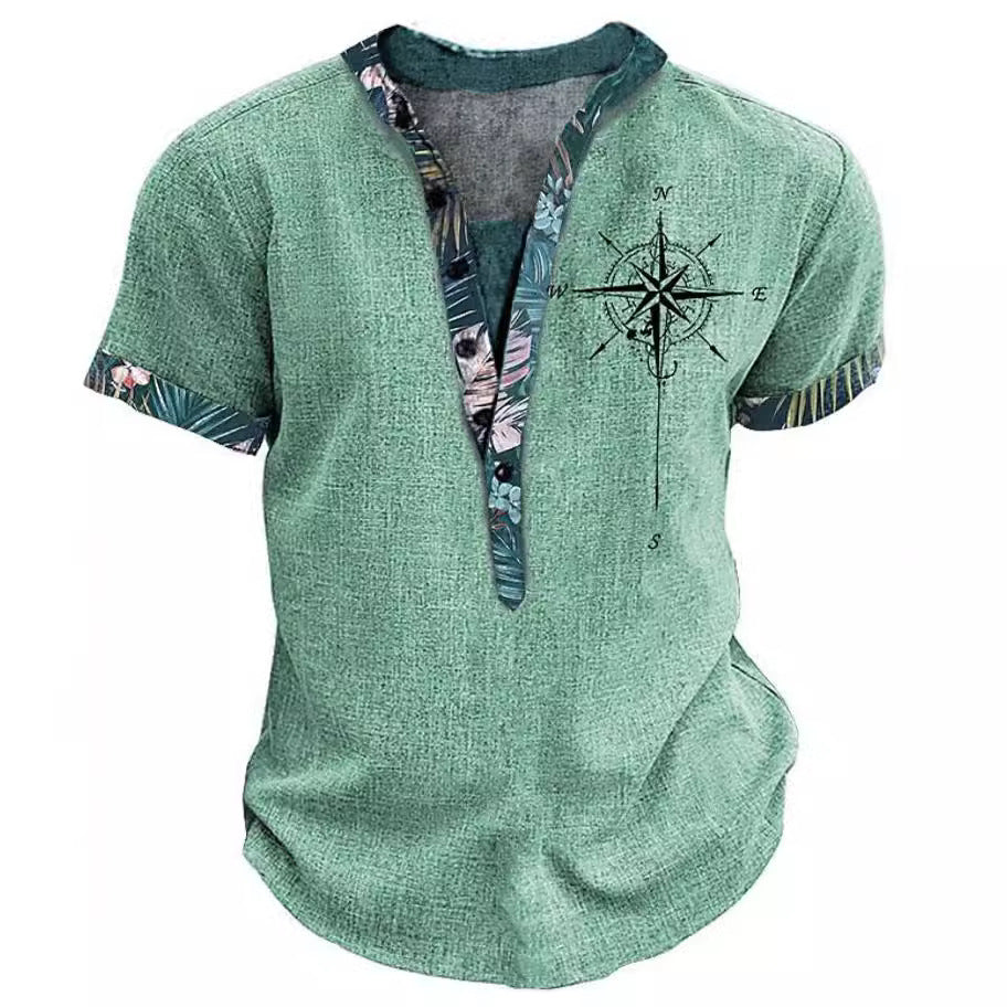 European And American 3D Printed Shirt Youth Six Button Short Sleeve