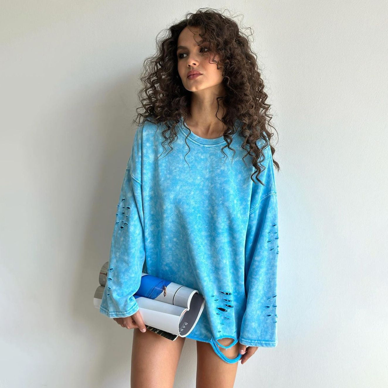 Dame ribbet sweaterjakke med rund hals