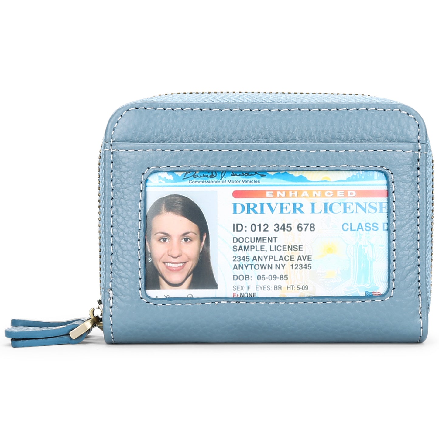First Cowhide Double Layer Zipper Expanding Card Holder
