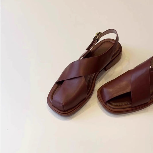 Women's Retro Hollow-out Roman Sandals With Buckle