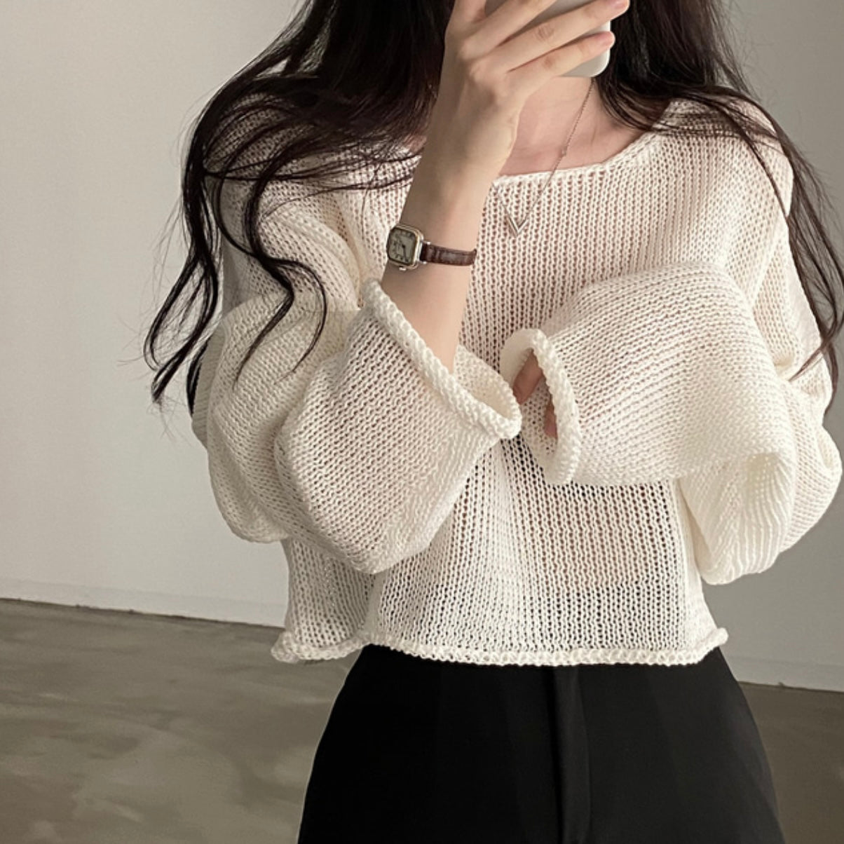 Off-neck Casual Sun-proof Blouse Thin Knitted Top