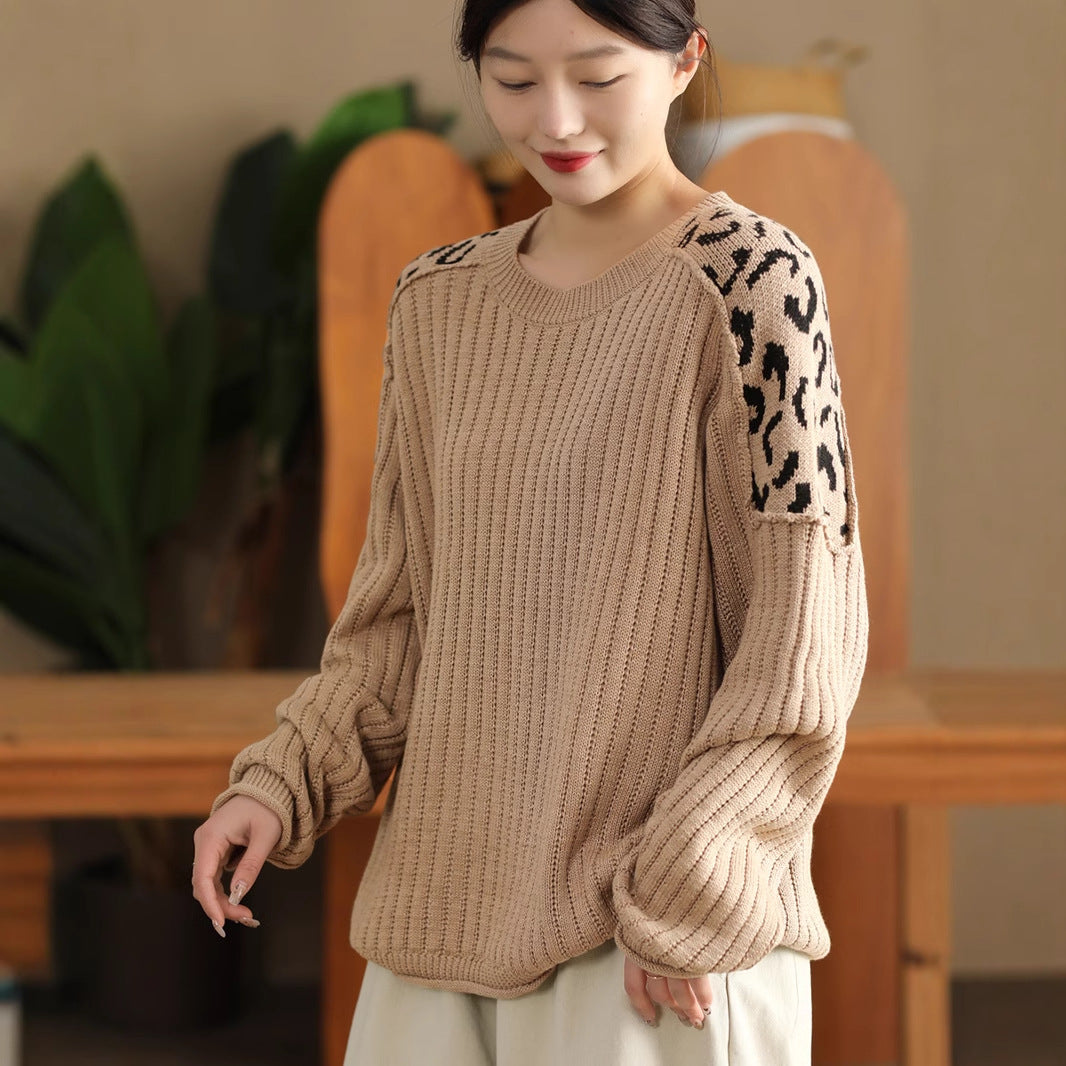 Artistic Casual Top Women's Fashionable Round Neck Cotton Pullover