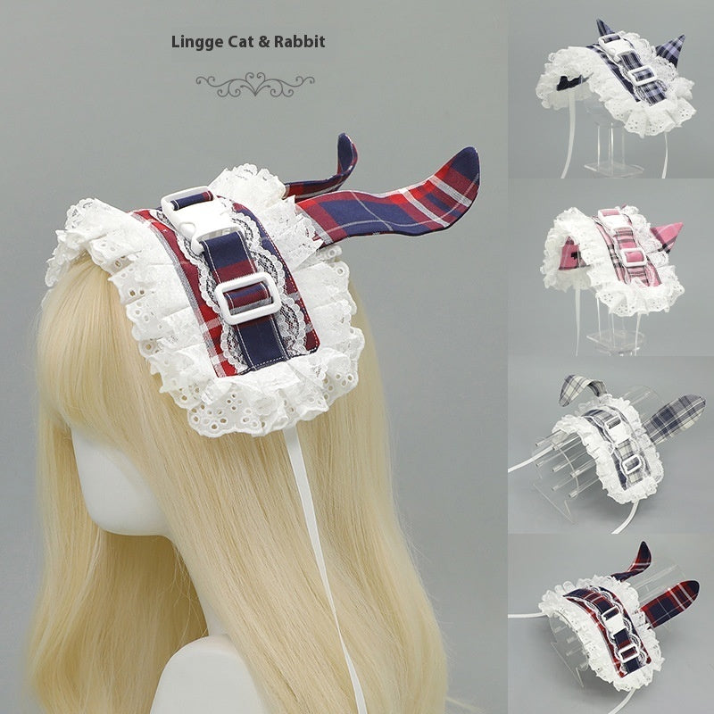 Ancient Early Pastoral Style Subculture Retro Plaid Release Buckle Hair Band