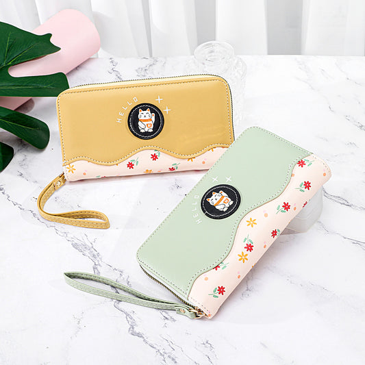 Women's Fashion Color Blocking Multi-card Zipper Handbag