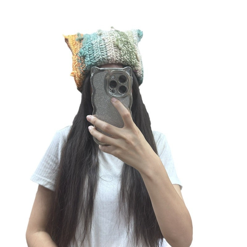 Women's Cute Contrasting Color Tassel Wool Hat