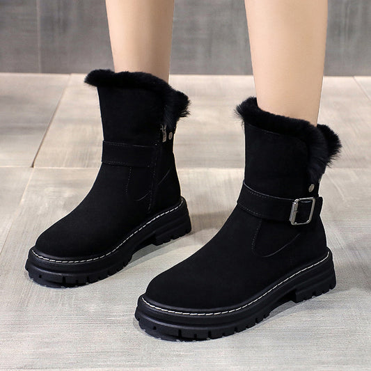 Women's Mid-tube Plus Velvet Warmth Thick-soled Cotton Shoes
