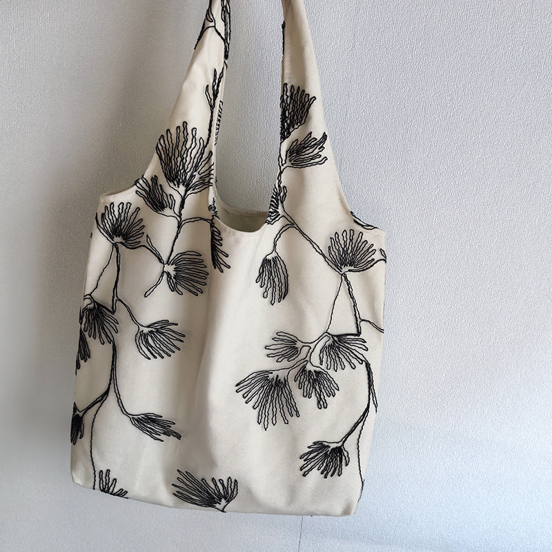 Embroidered Black Butterfly Canvas Bag Lace Women's Artistic