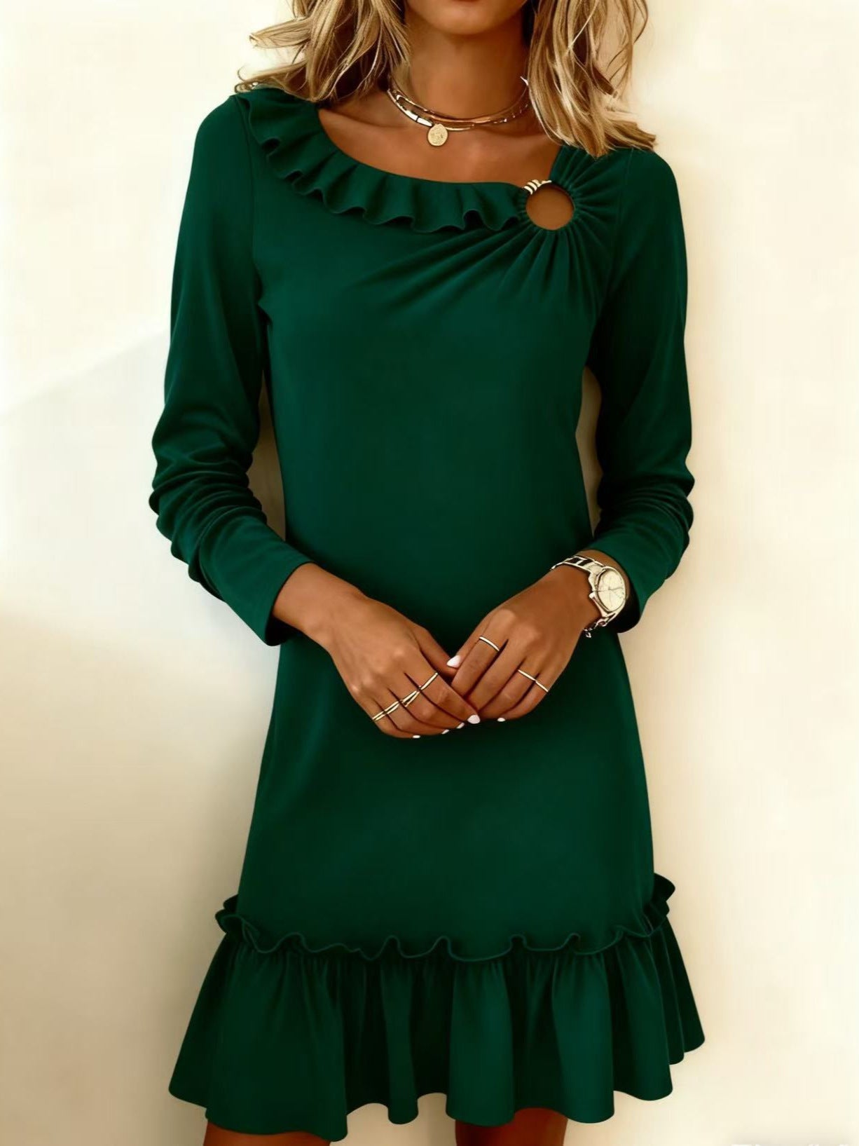 Womens Dress Fashionable Loose-fit V-neck Solid Color