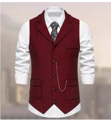 Solid Color Wedding Banquet V-neck Men's Suit Vest