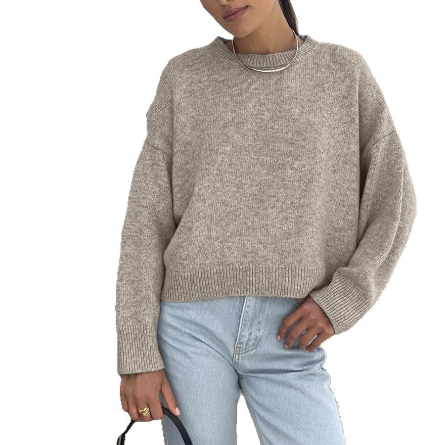 Thick Short Round Neck Solid Color Sweater For Women
