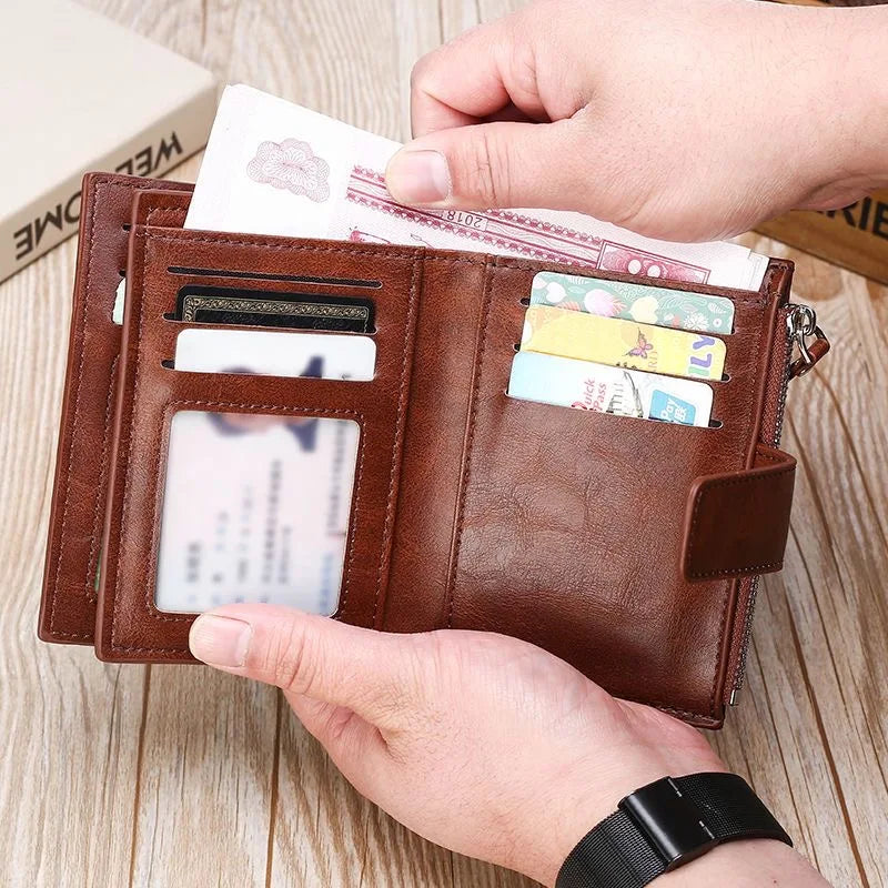Men'S Coin Purse Wallet RFID Anti-Theft Man Leather Wallet Zipper Business Card Holder Money Bag Wallet Male