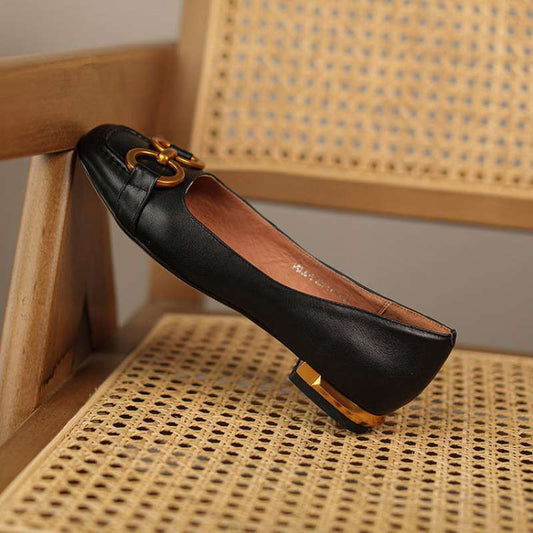Pumps Low Heel Wanwan Lei Style Shallow Mouth Metal Flat Shoes