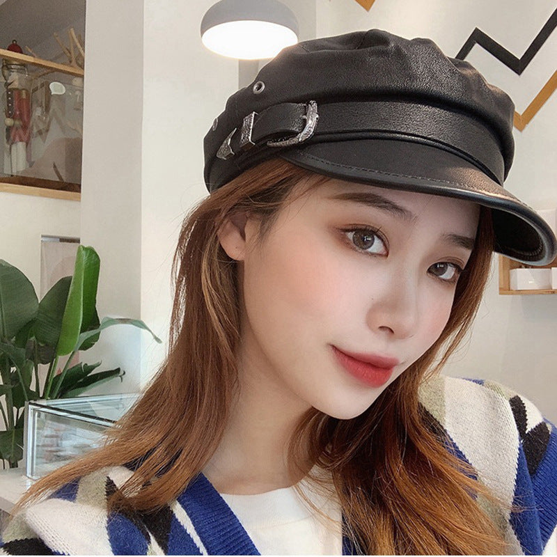 Japanese All-match Women's Matte Leather Peaked Octagonal Hat
