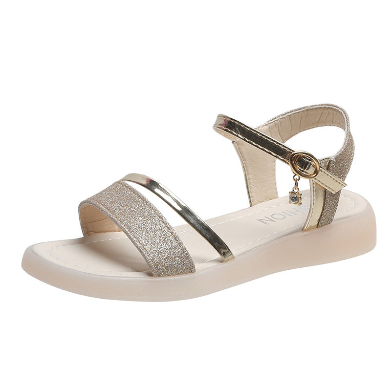 Slope-heeled Women's Thick Soles One-line Buckle Sandals