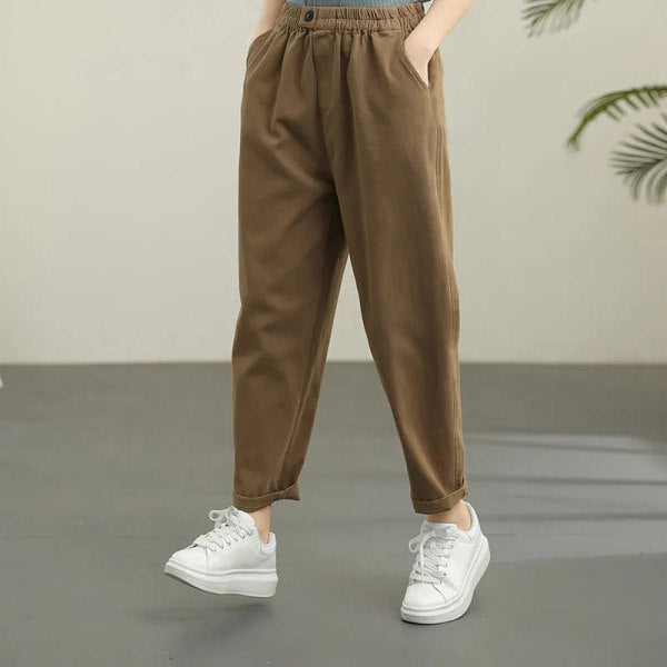 Pure Color Elastic Waist Slimming Harem Pants Cropped Pants